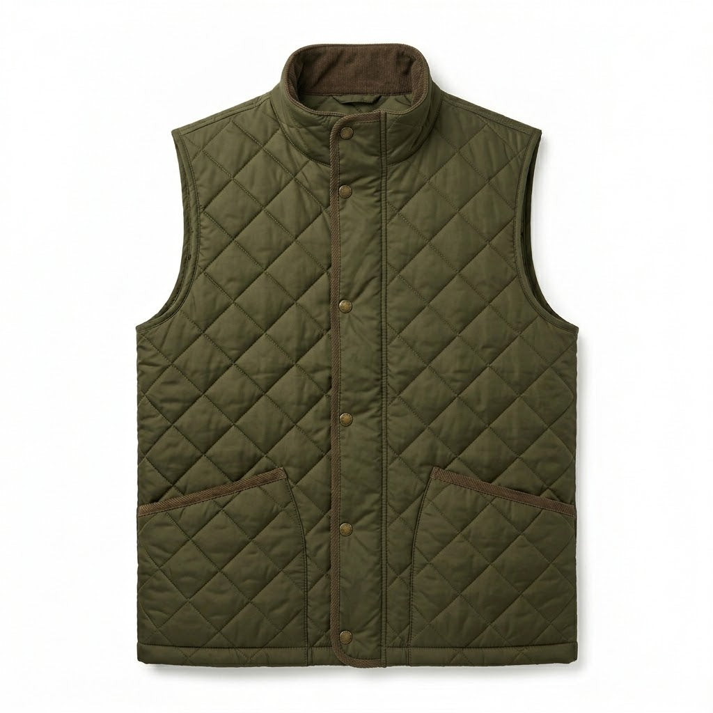 Diamond-Quilted Gilet - Olive Green