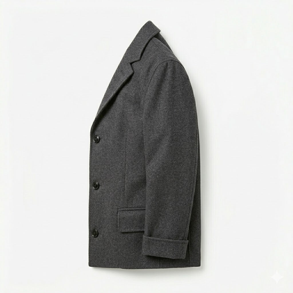Tailored Wool-Blend Overcoat - Charcoal Grey
