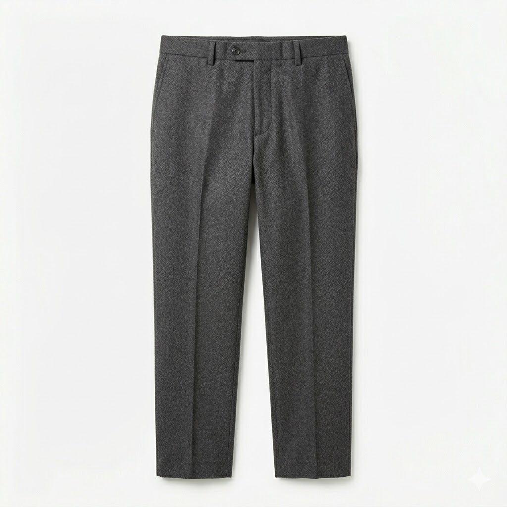 Slim Fit Textured Wool-Blend Trousers - Charcoal